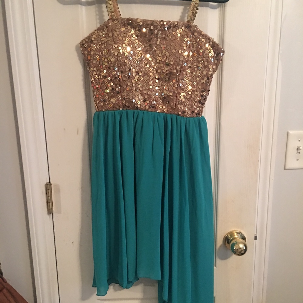 Gold and Teal Formal Dress